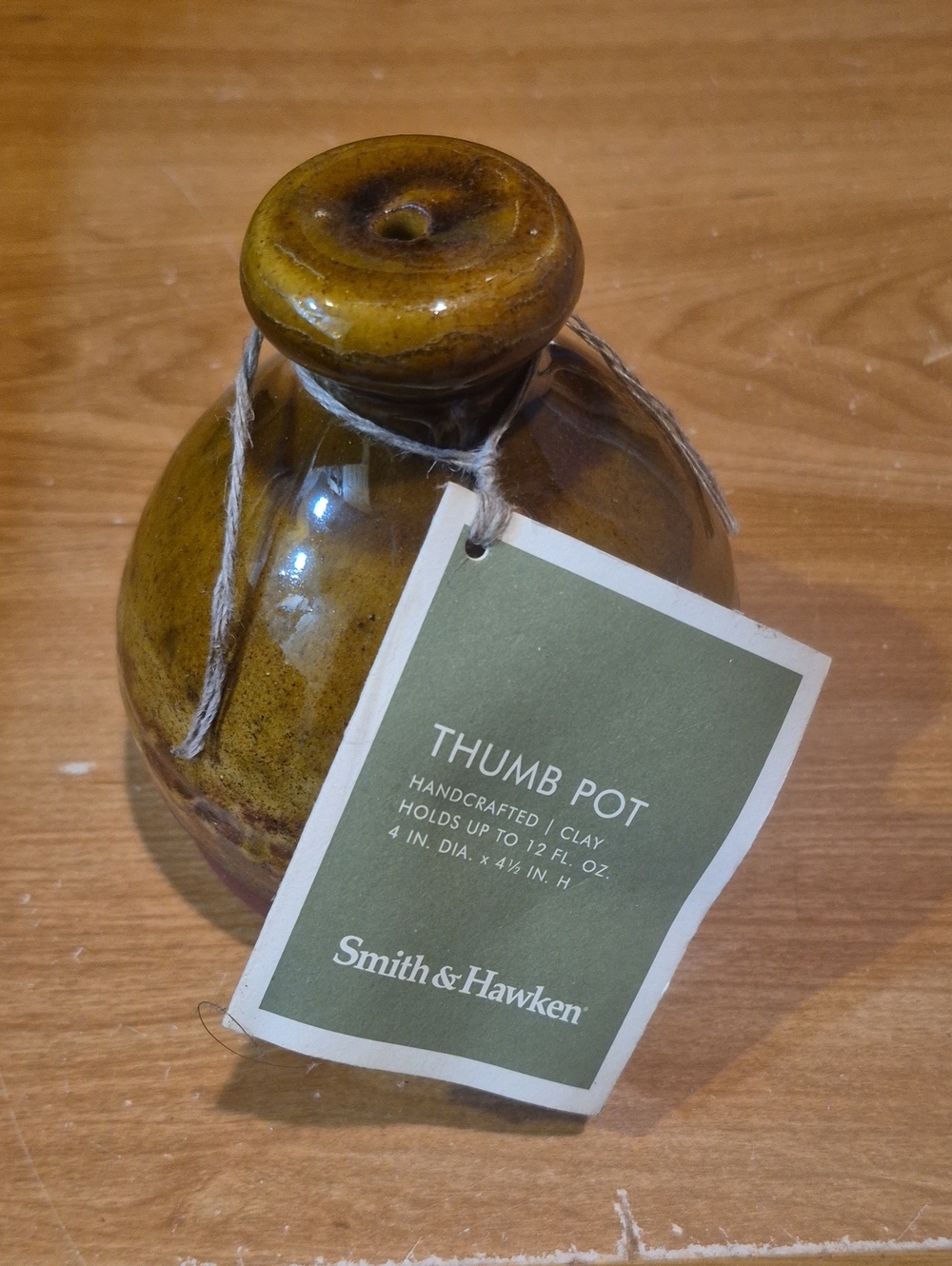Smith & Hawken Olive-Green Glazed Thumb Pot